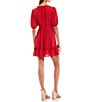 Color:Red - Image 2 - Puffed Sleeve Fit-And-Flare Dress