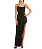 Color:Black - Image 1 - Side Slit With Fringe Trim Long Dress