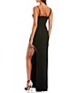 Color:Black - Image 2 - Side Slit With Fringe Trim Long Dress