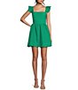 Color:Emerald - Image 1 - Square Neck Flutter Sleeve Dress