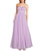 Color:Lilac/Silver - Image 1 - Strapless Glitter Tulle Bow Front Ball Gown