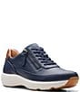 Color:Navy Leather - Image 1 - Signature Tivoli Side Zip Lace-Up Sneakers
