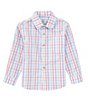 Color:Pink/White - Image 1 - Little Boys 2T-7 Long Sleeve Plaid Sport Shirt