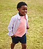 Color:Pink/White - Image 3 - Little Boys 2T-7 Long Sleeve Plaid Sport Shirt