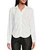 Color:White - Image 1 - Shirred Collared Button Down Shirt