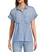 Color:Highland Breeze - Image 1 - Chambray Short Sleeve Button Front Shirt