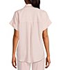 Color:Rose Petal - Image 2 - Woven Rolled Short Sleeve Point Collar Top