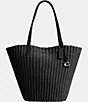 Color:Black - Image 1 - Black Straw Tote Bag