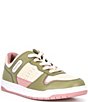 Color:Moss/Light Rose - Image 1 - C201 Low-Top Leather and Suede Lace-Up Retro Sneakers