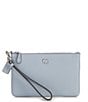 Color:Grey Blue - Image 1 - Small Polished Pebble Silver Tone Leather Wristlet