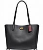 Color:Black/Brass - Image 1 - Willow Pebble Leather Solid Tote Bag