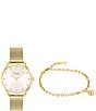 Color:Gold - Image 1 - Women's Chelsea Analog Crystal Gold Tone Stainless Steel Mesh Bracelet Watch Set