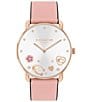Color:Pink - Image 1 - Women's Crystal and Heart Embellished Elliot Quartz Analog Pink Leather Strap Watch