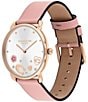 Color:Pink - Image 2 - Women's Crystal and Heart Embellished Elliot Quartz Analog Pink Leather Strap Watch
