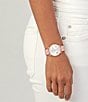 Color:Pink - Image 4 - Women's Crystal and Heart Embellished Elliot Quartz Analog Pink Leather Strap Watch