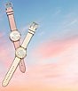 Color:Pink - Image 5 - Women's Crystal and Heart Embellished Elliot Quartz Analog Pink Leather Strap Watch