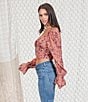 Color:Toasted Nut - Image 6 - Fitted Woven Square Neck Long Puff Sleeves Printed Top