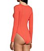 Color:Emberglow - Image 3 - Shirred Front Ribbed Scoop Neck Long Sleeve Bodysuit