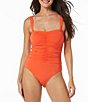 Color:Koi - Image 1 - Adore Solid Jersey Removable Straps Shirred Bandeau Shaping One Piece Swimsuit