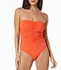 Color:Koi - Image 2 - Adore Solid Jersey Removable Straps Shirred Bandeau Shaping One Piece Swimsuit