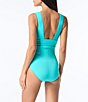 Color:Aqua Marine - Image 2 - Emerald Solid V-Neck Ruched Detail One Piece Swimsuit