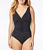 Color:Black - Image 1 - Solitaire Solid Ultra Matte Jersey V-Neck Underwire Bra Sized Shaping One Piece Swimsuit