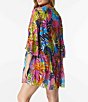 Color:Multi - Image 2 - Eclectic Jungle Floral Tropical Print Mesh Bell Sleeve Swim Cover-Up Dress