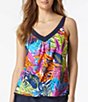 Color:Multi - Image 1 - Eclectic Jungle Floral Tropical Print V-Neck Bra Sized Underwire Tankini Swim Top