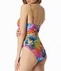 Color:Multi - Image 2 - Eclectic Jungle Tropical Print Ruched Sweetheart Underwire One Piece Swimsuit