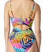 Color:Multi - Image 4 - Eclectic Jungle Tropical Print Ruched Sweetheart Underwire One Piece Swimsuit
