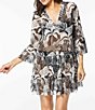 Color:Cast Black - Image 1 - Midnight Jungle Floral Tropical Print Mesh Bell Sleeve Swim Cover-Up Dress