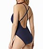 Color:Navy Captain - Image 2 - Sultry Solid Crochet Underwire Lace-Up Plunge Tummy Control One Piece Swimsuit