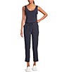 Color:Nocturnal - Image 1 - Anytime Crew Neck Sleeveless Drawcord Waist Tank Jumpsuit