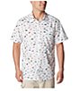 Color:White Stars N Stripes - Image 1 - Super Slack Tide™ Short Sleeve Fish Printed Woven Camp Shirt
