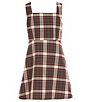 Color:Burgundy - Image 1 - Big Girl 7-16 Plaid Pinafore Dress
