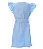 Color:Blue - Image 2 - Big Girls 7-16 Button Front Flutter Sleeve Tie Waist Dress