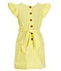 Color:Yellow - Image 1 - Big Girls 7-16 Button Front Flutter Sleeve Tie Waist Dress