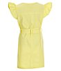 Color:Yellow - Image 2 - Big Girls 7-16 Button Front Flutter Sleeve Tie Waist Dress
