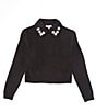 Color:Black - Image 1 - Big Girls 7-16 Pearl Collar Sweater