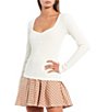 Color:Ivory - Image 1 - Knit Cinch Front Long Sleeve Top