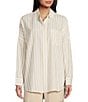 Color:Khaki - Image 1 - Mini Stripe Print Oversized Fit Woven Shirt