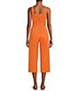 Color:Orange - Image 2 - Sleeveless Square Neck Tie Waist Jumpsuit