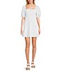 Color:White - Image 1 - Square Neck Puff Sleeve Dress