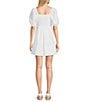 Color:White - Image 2 - Square Neck Puff Sleeve Dress