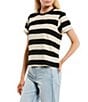 Color:Black/Ivory - Image 1 - Stripe Short Sleeve Boxy T-Shirt