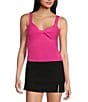 Color:Fuchsia - Image 1 - Twist Front Sweater Tank Top