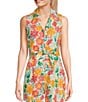 Color:Multi - Image 1 - Woven Coordinating Floral Printed Sleeveless Tie Front Top