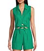 Color:Green - Image 1 - Woven Sleeveless Coordinating Tie Front Blouse