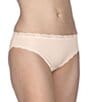 Color:Beige - Image 1 - Nylon Lace-Trim Bikini Panty
