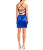 Color:Electric Blue - Image 2 - Cowl Neck Shirred Drawstring Side Bodycon Satin Dress